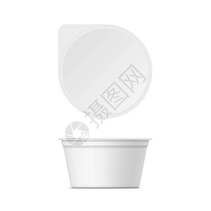 塑料酸奶容器的模型盖子隔离在白色背景上矢量逼真酸奶冰淇淋或酸奶奶油包装三维插图你的设计模板正面和顶部视图图片
