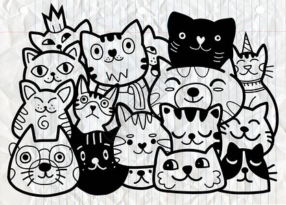 涂鸦猫组不同种类的猫矢量插图背景图片