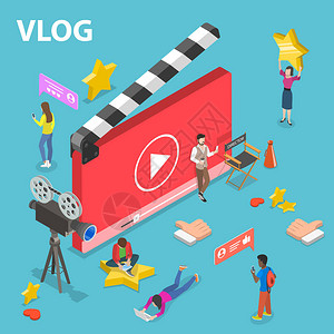 视频博客vlog在线频道的平面等量矢概念图片