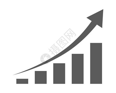 增长条形图图标与上升箭头矢量图财务预测图黑色图形图标背景图片