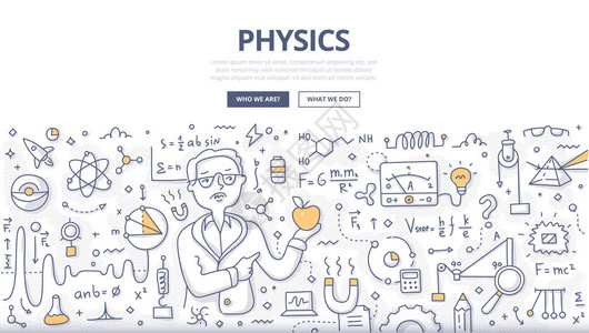 手里拿着苹果的物理学家涂鸦矢量概念解释物理的基本定律用于网页英雄图像印刷材料的物理图片