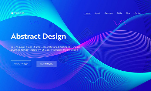 蓝色抽象几何频率波形状登陆页未来派数字模式创意霓虹灯线背板元素的网站网页平面动画片向量例证图片