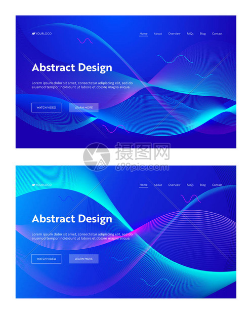 蓝色抽象频率波形状登陆页集未来技术数字模式网站网页矢量插图的创意霓虹灯背板套件元素图片