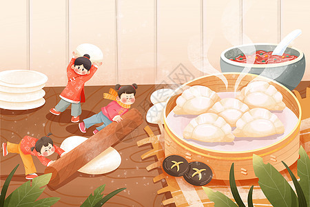 冬至节气饺子横版插画背景图片