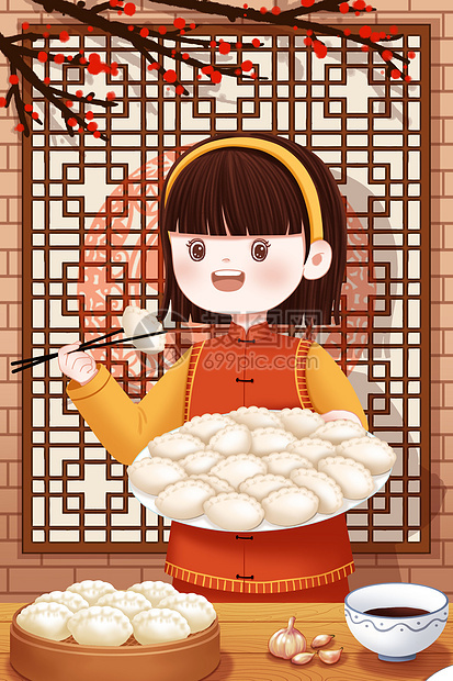 冬至吃饺子的女孩图片