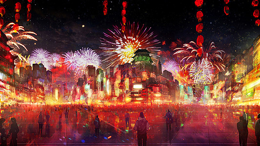 欢乐的新年春节街景高清图片