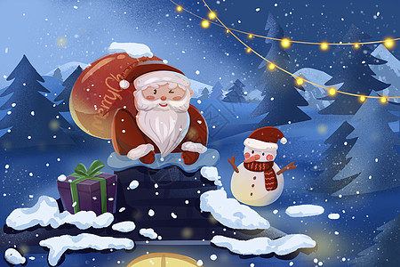 圣诞节日冬季可爱圣诞老人烟囱背景图片