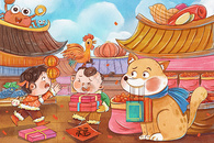 年货节购物年货可爱治愈系中国风水彩插画图片