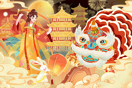 中国风国潮2023兔年春节过年海报插画高清图片