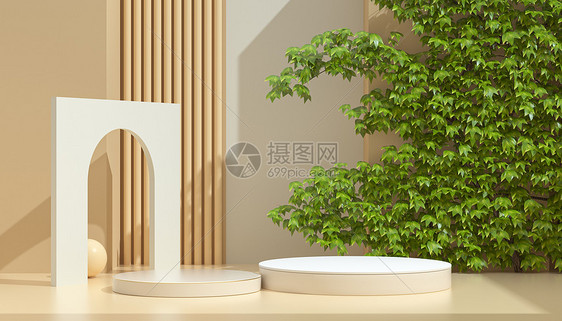 C4D极简光影植物展台图片