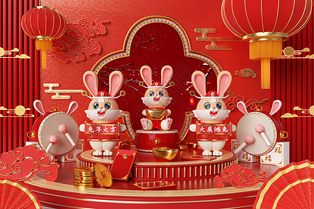 C4D兔年春节场景背景图片