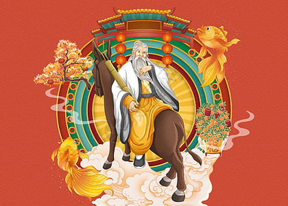 八仙过海迎新年之张果老手绘插画高清图片