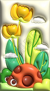 春天瓢虫可爱花朵小清新ai膨胀风矢量插画图片