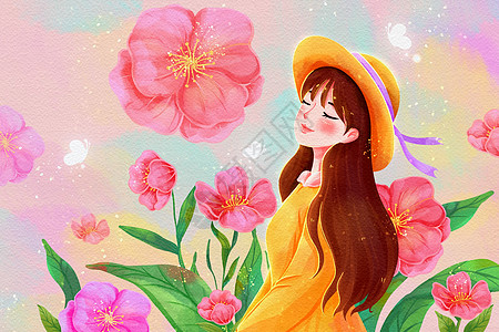 水彩女生花朵插画图片