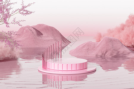 白色情人节粉色电商展台设计图片