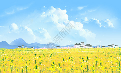 惊蛰背景春天惊蛰油菜花海治风景插画插画