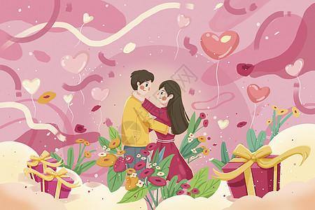 情人节节日浪漫氛围情侣插画图片