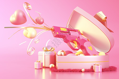 珍珠礼物盒粉色手枪爱心场景设计图片