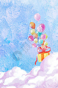 情人节浪漫气球油画肌理插画背景图片