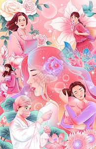 三八节妇女节之我就是主角唯美粉色手绘插画插画