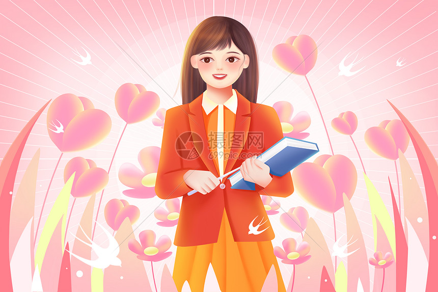 38妇女节女神节粉色鲜花职业女性插画海报图片