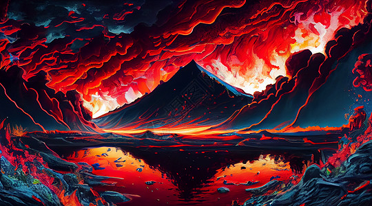 火烧云湖面倒影风景图片