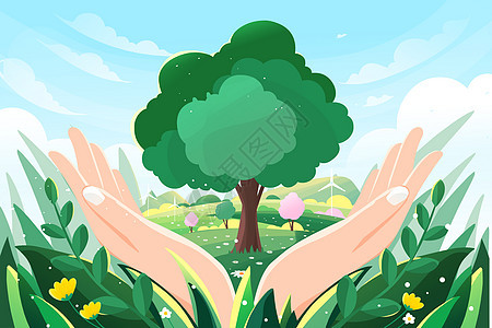 春天植树节保护环境创意插画海报背景图片