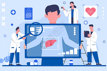 医生电脑全国爱肝日医生检查身体插画