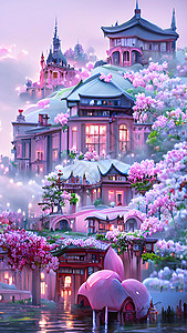 樱花包围的宫殿图片