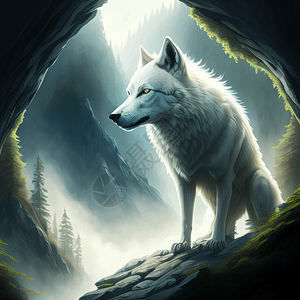 深山峡谷中的白狼图片