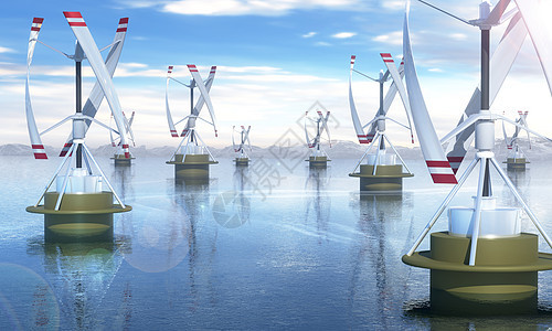3D海上风力发电场景图片
