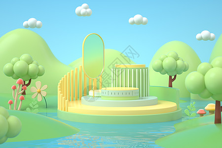 儿童节促销3D立体春季展台设计图片