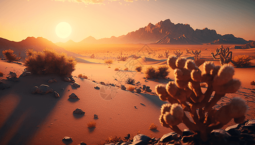 沙漠日落美景仙人掌图片