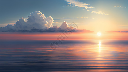 夕阳海面平静的大海插画