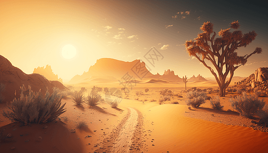 沙漠日落荒芜风景图片