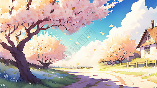 飘散的樱花树背景图片