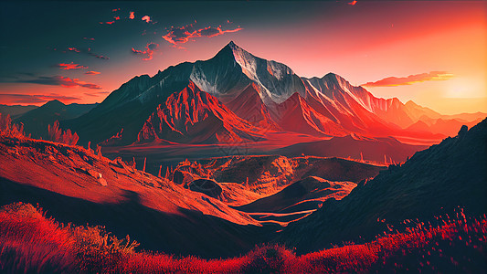 山峰夕阳景色图片