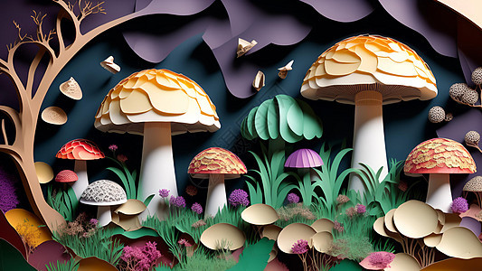蘑菇剪纸工艺图片