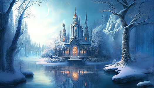 冬天城堡风景背景图片