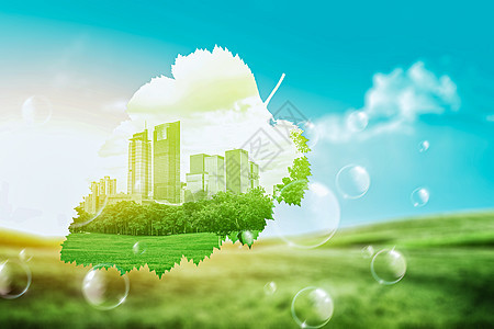 唯美大气创意树叶环保低碳城市背景图片