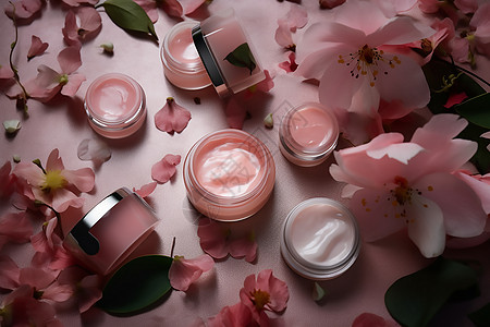 美妆宣传粉色护肤品产品图背景