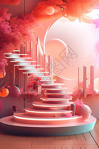 粉色阶梯背景图图片