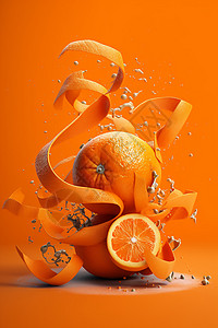 橙皮包围的堆叠的橙子图片