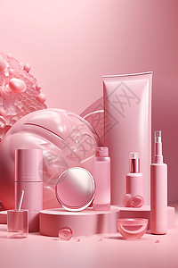 粉色化妆品展台图片