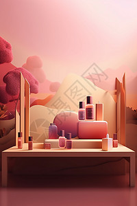 紫红色调化妆品背景图片