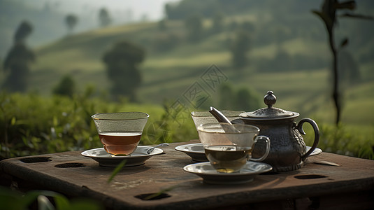 田园风茶园饮茶插画