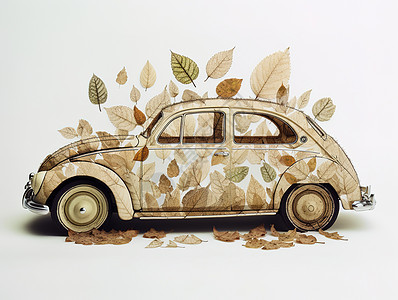 树叶装饰的汽车图片