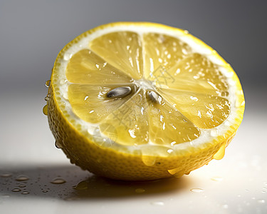 半个柠檬黄色水珠高清图片