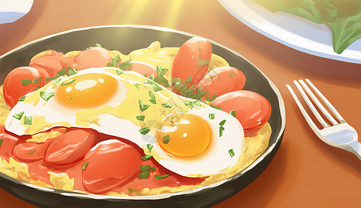 双黄蛋盖饭番茄鸡蛋盖饭高清图片