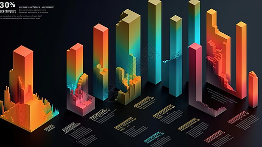 三维立体商务数据分析柱状图背景图片
